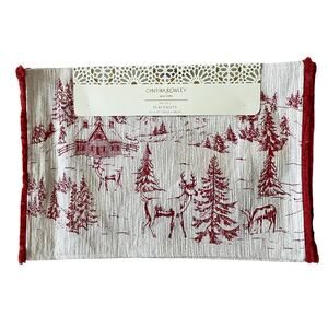 4pc Cynthia Rowley Winter Forest Christmas Placemats 13x19 Holiday Red Sparkle
